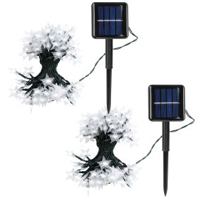 2Pcs Solar Powered String Lights 39.3FT 100LED Beads Fairy Star Lights IP65 Waterproof Decorative Garden Party Christmas Tree Stake Lamps w/ 8 Lightin (Option: White)